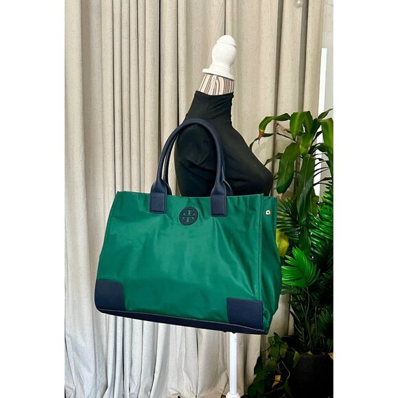 AUTHENTIC TORY BURCH KELLY GREEN AND NAVY CHELSEA SHOULDER BAG/TOTE - Picture 1 of 9